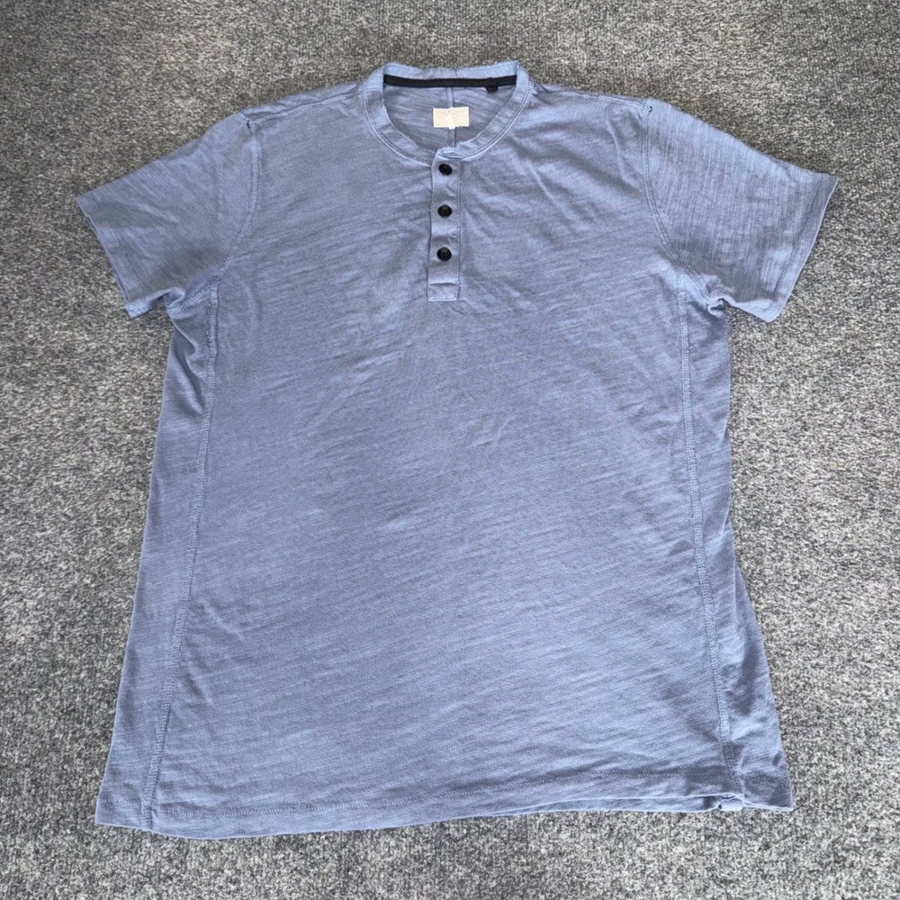 Rag & Bone Mens XL Blue Slub Knit Henley Shirt Short Sleeve Cotton Casual